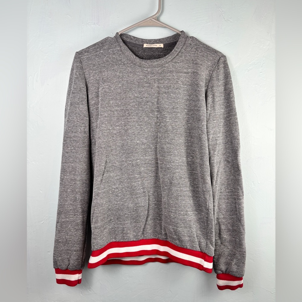 Marine Layer Gray Sweatshirt with Red and White Stripes